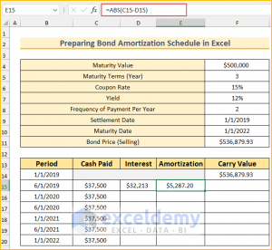 bond amortization schedule excel