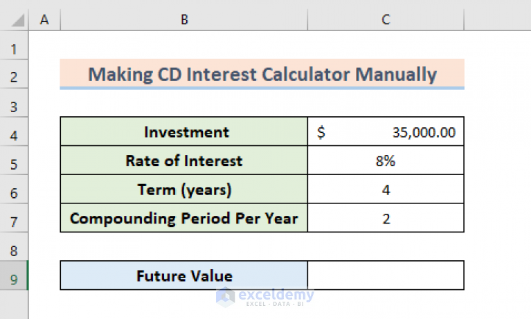 How to Create CD Interest Calculator in Excel (2 Easy Methods)