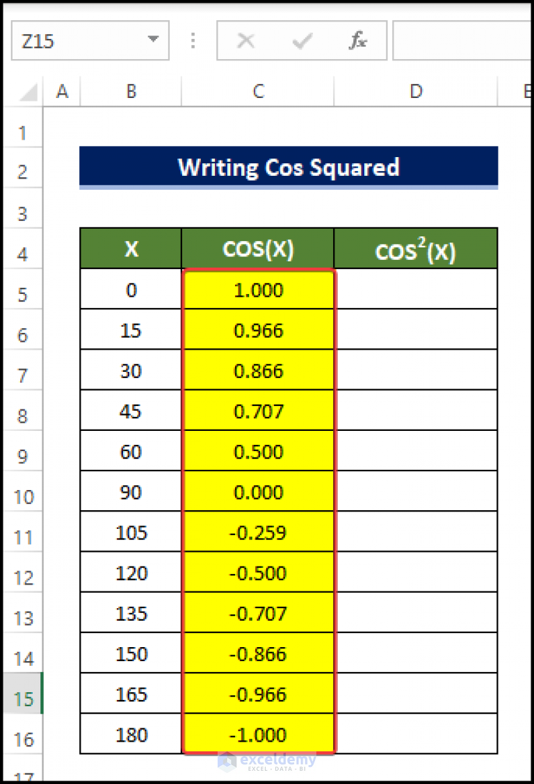 Cos Squared In Excel (Both Degrees And Radians) - ExcelDemy