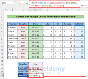 Excel SUMIFS with Multiple Vertical and Horizontal Criteria