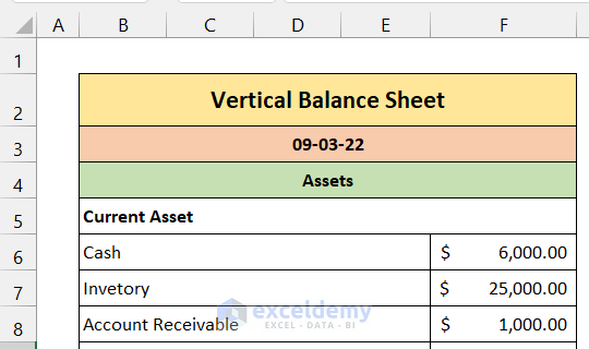 How to Create Vertical Balance Sheet in Excel