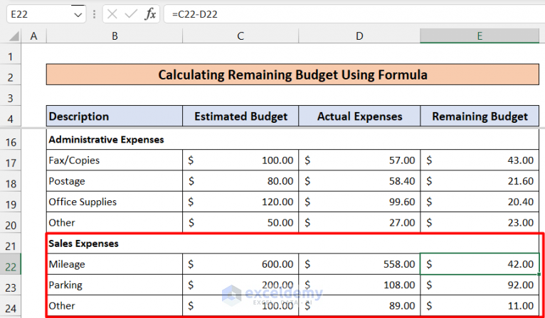 how-to-calculate-remaining-budget-using-formula-in-excel