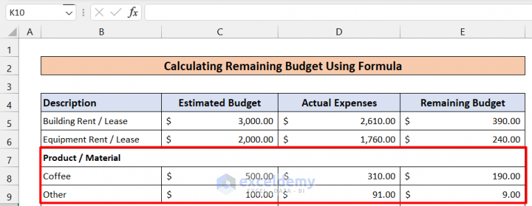 how-to-calculate-remaining-budget-using-formula-in-excel