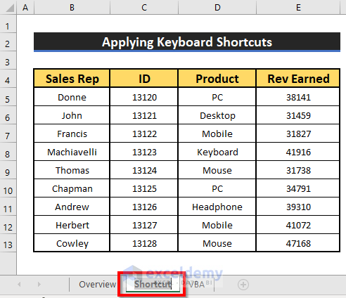 excel without mouse