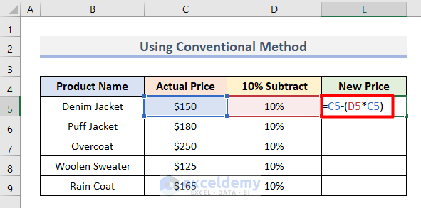 How To Subtract 10 Percent In Excel 3 Easy Ways ExcelDemy