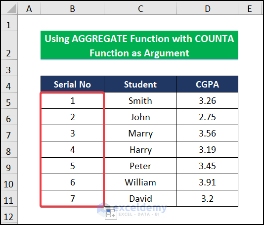 aggregate-formula-for-adding-serial-number-in-excel