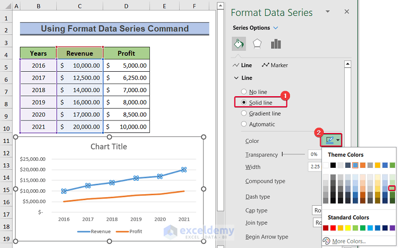 How To Change Color Of One Line In Excel Chart 3 Handy Ways 