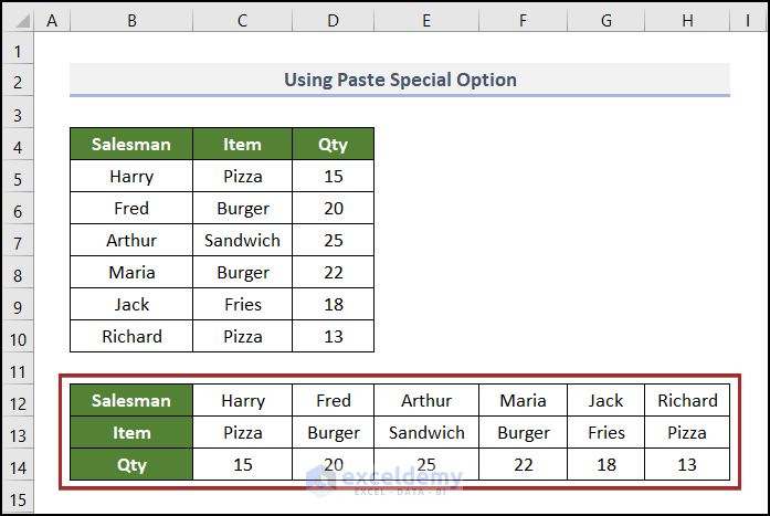 How To Paste Vertical Data Into Horizontal In Excel