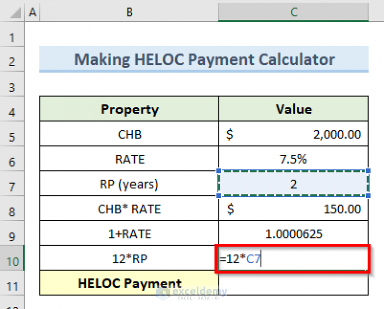 How to Make HELOC Payment Calculator Using Principal and Interest in Excel