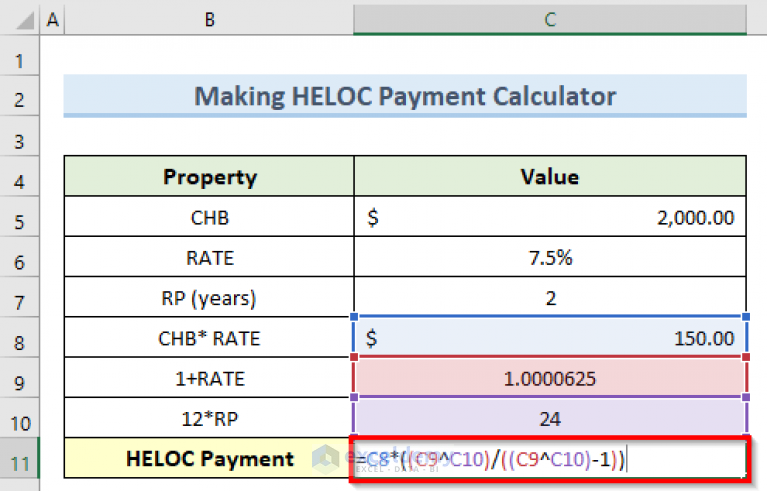 How To Make Heloc Payment Calculator Using Principal And Interest In Excel 5759