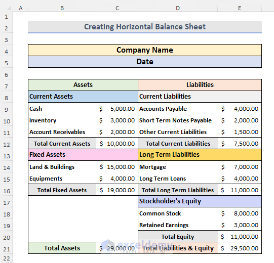 Create Horizontal Balance Sheet Format In Excel ExcelDemy