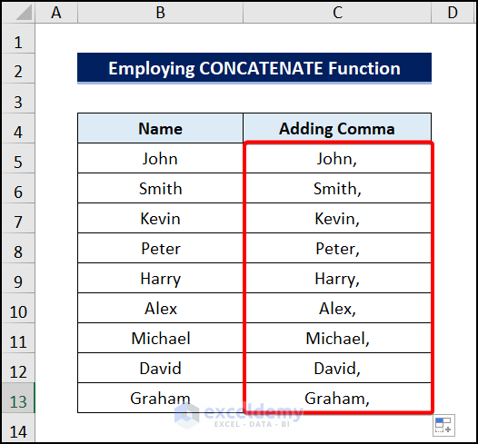 How To Add Comma In Excel At The End 5 Methods Exceldemy 2314