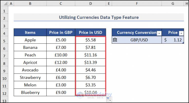 How to Convert GBP to USD in Excel (4 Suitable Methods)