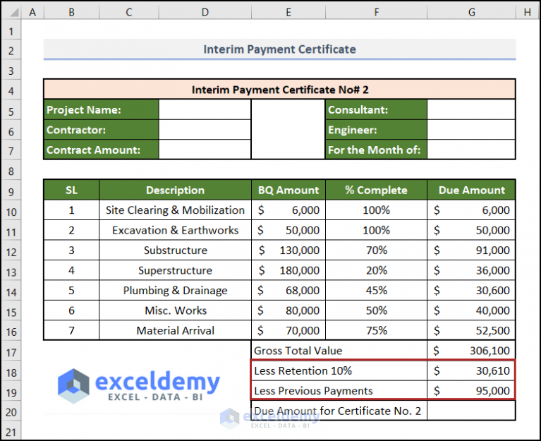 How to Create Interim Payment Certificate Format in Excel