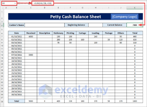 Petty Cash Balance Sheet in Excel - Download Free Template