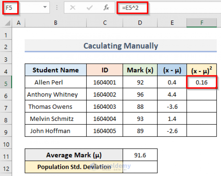 How To Calculate Population Standard Deviation In Excel 7423