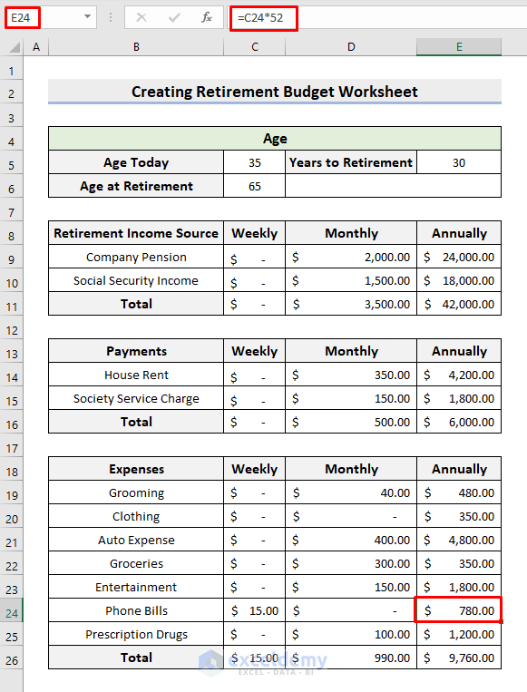 Create Retirement Budget Worksheet in Excel (with Easy Steps)