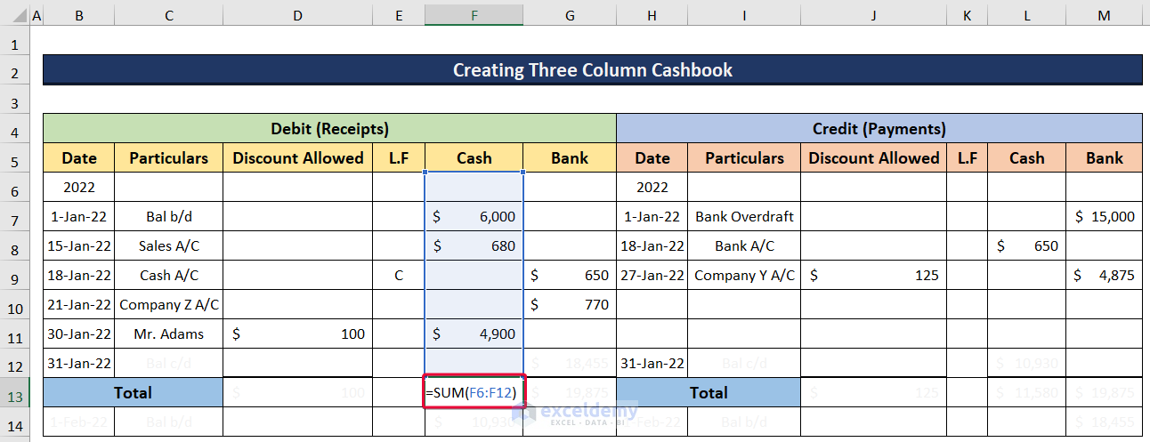 how-to-create-three-column-cash-book-in-excel-exceldemy