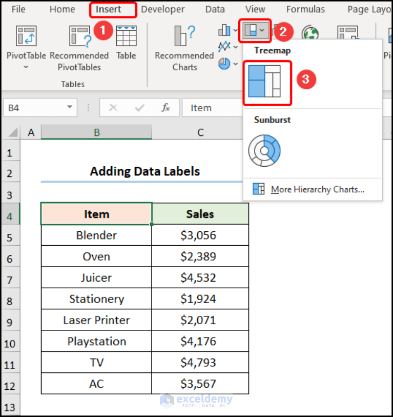 How to Add and Format Data Labels in Excel Treemap