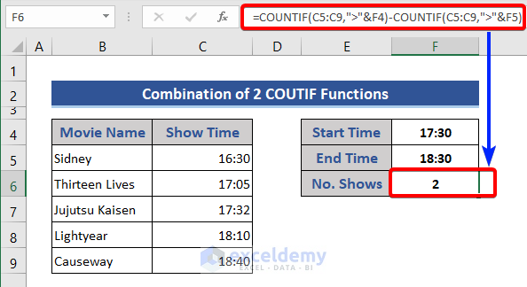 How To Use Excel Countif Between Time Range 2 Examples 9990