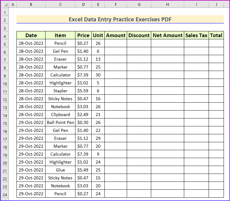 Excel Data Entry Practice Exercises PDF ExcelDemy