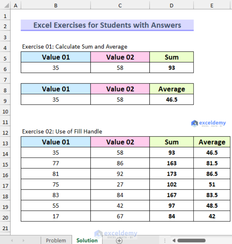 Excel Exercises for Students with Answers - ExcelDemy