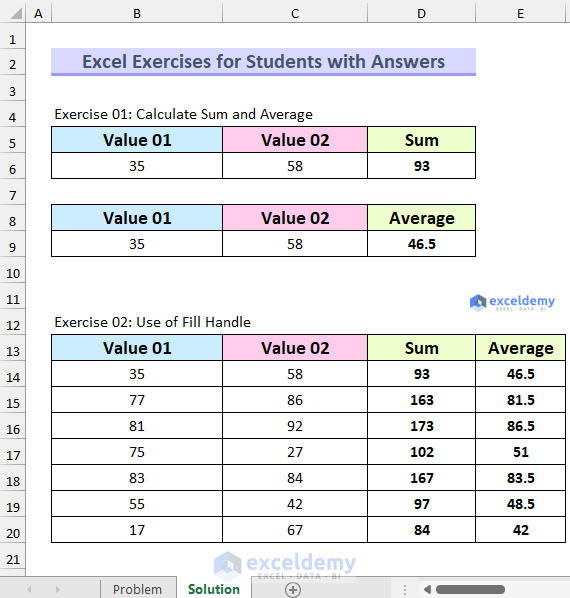 excel exercises assignment