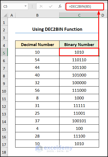 How To Convert Decimal To Binary In Excel 3 Quick Methods 0373