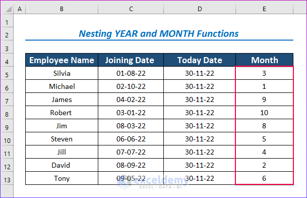 How To Count Months From Date To Today By Using Excel Formula