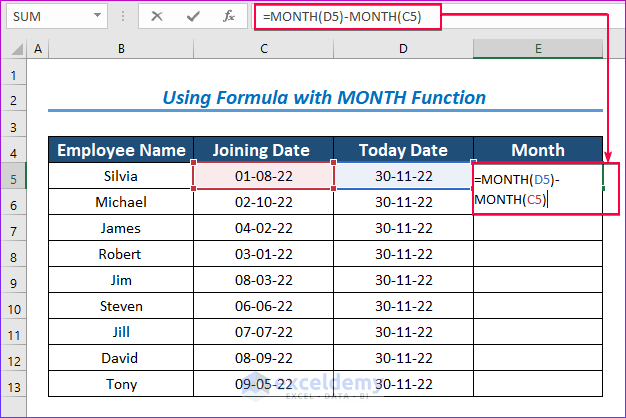 How To Count Months From Date To Today By Using Excel Formula