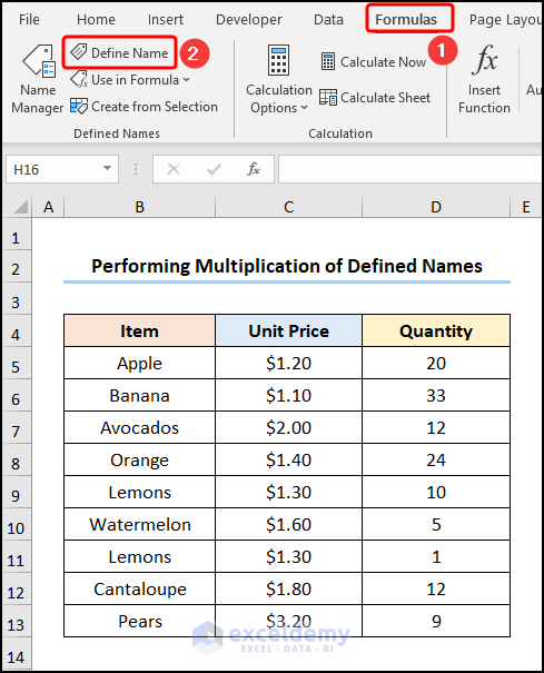 How To Create A Formula Using Defined Names In Excel 7 Examples