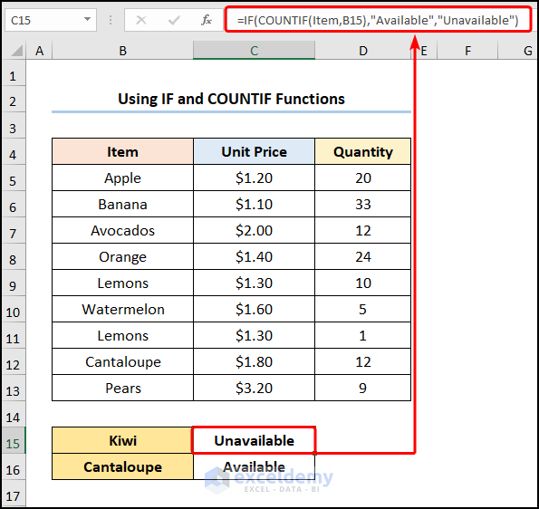 how to create a formula using defined names in excel with IF and COUNTIF Functions