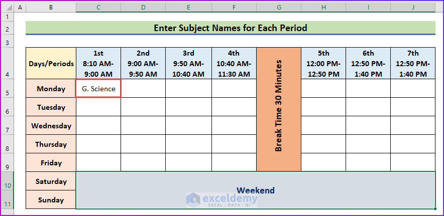 How To Make A School Time Table In Excel with Easy Steps 