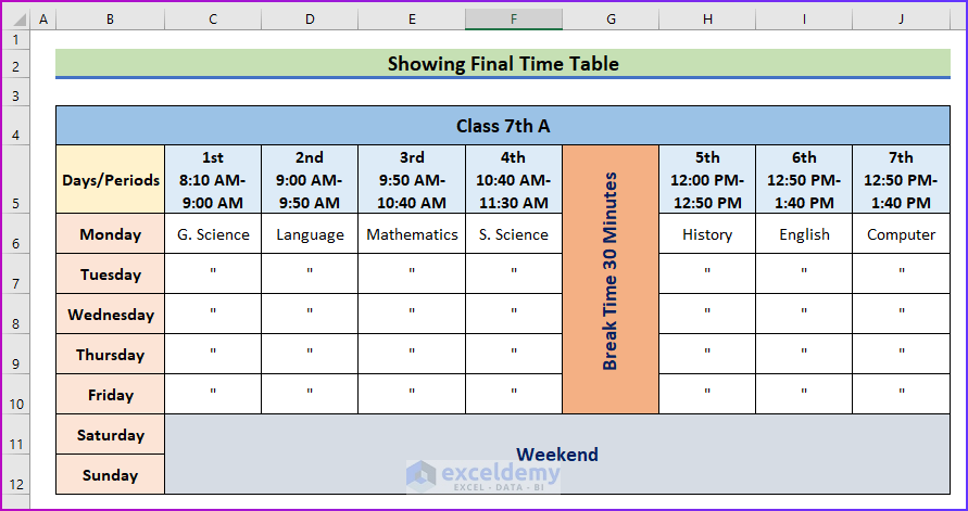 How To Make A School Time Table In Excel with Easy Steps 