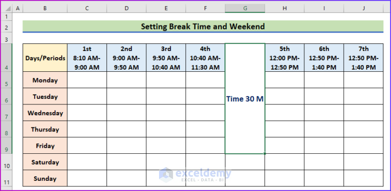 How to Make a School Time Table in Excel (with Easy Steps)