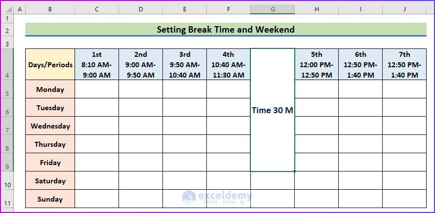 presentation of school time table