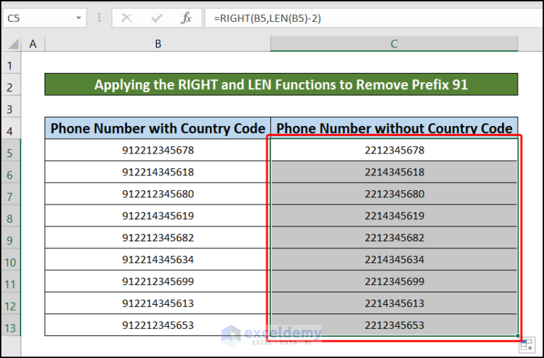 how-to-remove-prefix-91-in-excel-4-easy-ways-exceldemy