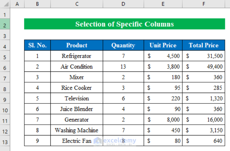 how-to-select-specific-columns-in-excel-4-easy-methods