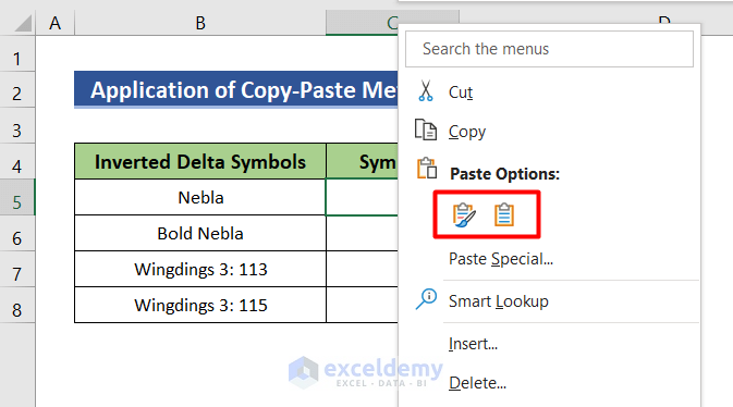 how-to-insert-inverted-delta-symbol-in-excel-8-easy-methods