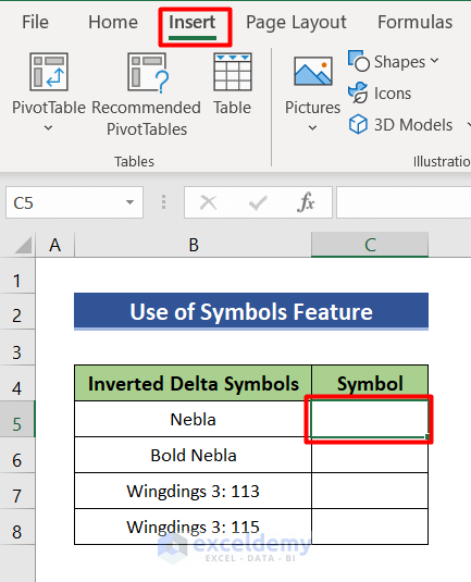 how-to-insert-inverted-delta-symbol-in-excel-8-easy-methods