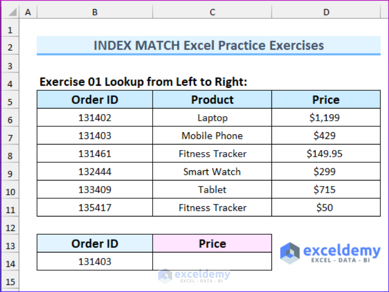 Excel Practice & Exercises with INDEX-MATCH Formula