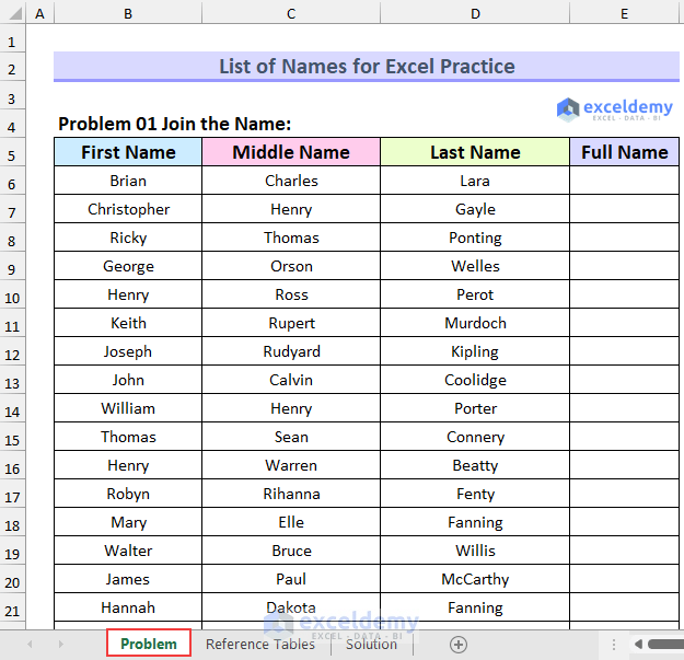 List Of Names For Practice In Excel 10 Exercises ExcelDemy