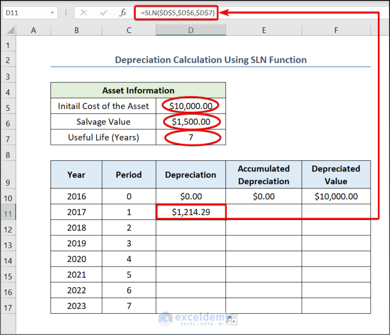 How to Calculate Straight Line Depreciation Using Formula in Excel