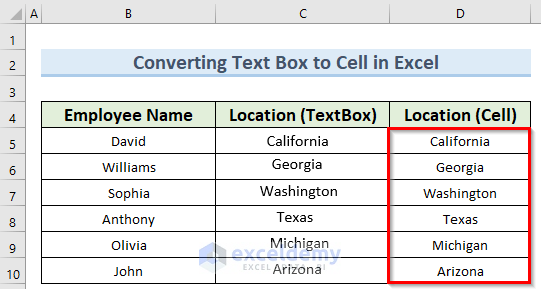 How To Convert A Text Box Into A Cell In Excel 3 Steps