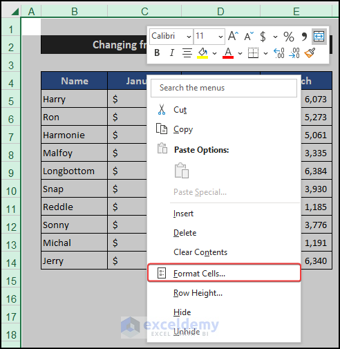 Opening Format Cells dialog box to fix Excel default font style is not changing
