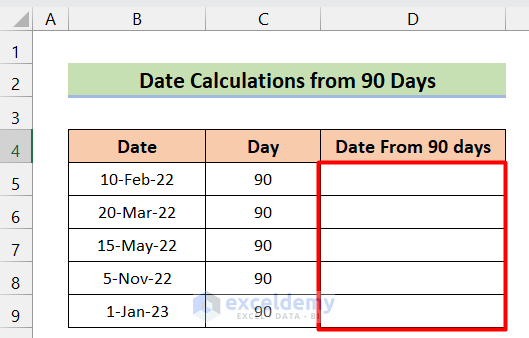 How To Calculate 90 Days From A Specific Date In Excel