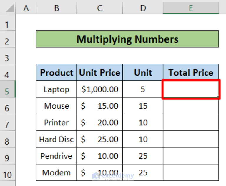 how-to-create-a-multiplication-formula-in-excel-5-easy-ways