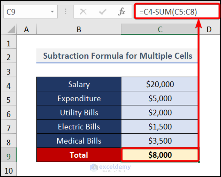 How to Create a Subtraction Formula in Excel (7 Quick Ways)