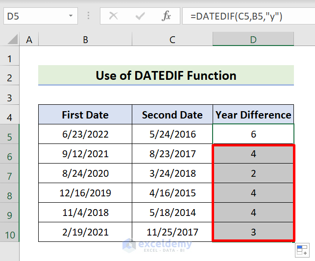 How To Subtract Dates In Excel To Get Years 7 Simple Methods 