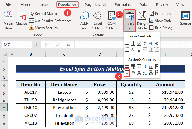 How to Control Multiple Cells with Spin Button in Excel